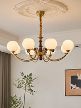 Livia Curated Mouth-Blown Frosted Glass Chandeli – full fixture elevation view