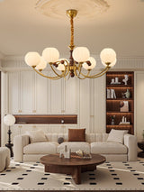 Livia Curated Mouth-Blown Frosted Glass Chandeli – side angled contour profile
