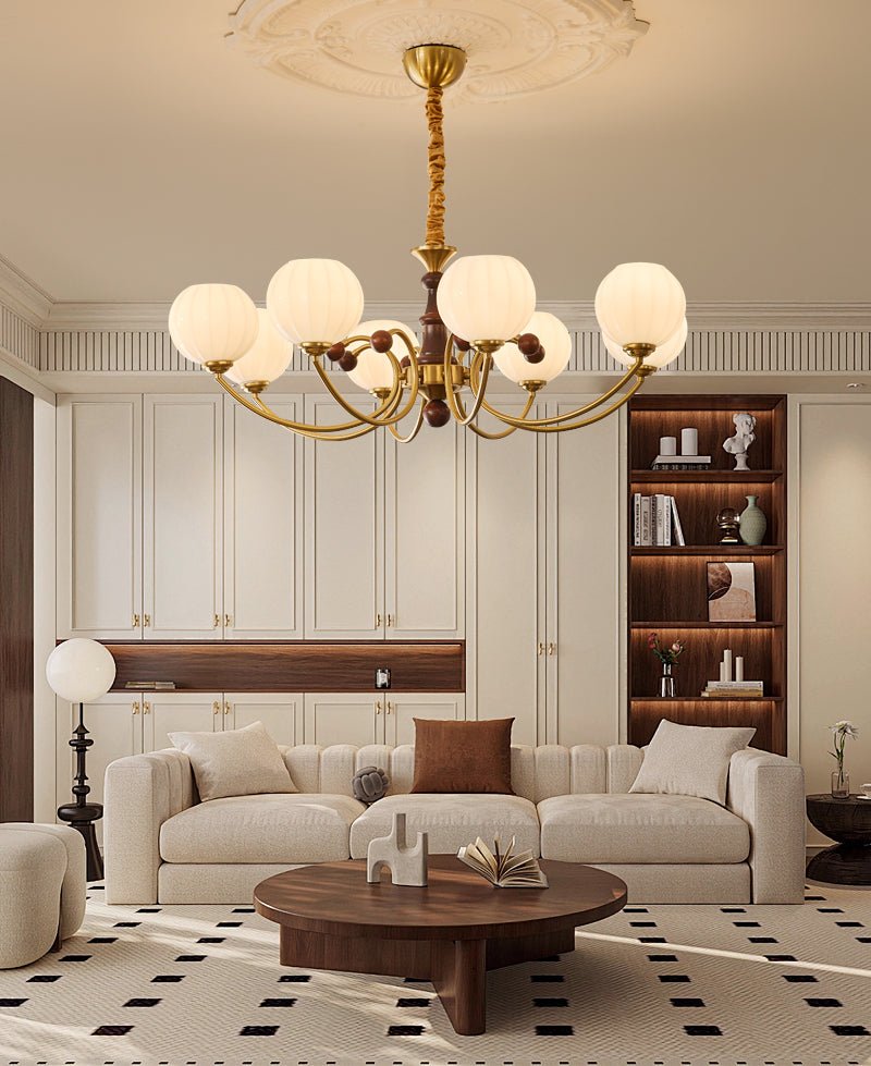 Livia Curated Mouth-Blown Frosted Glass Chandeli – dimensional scale reference