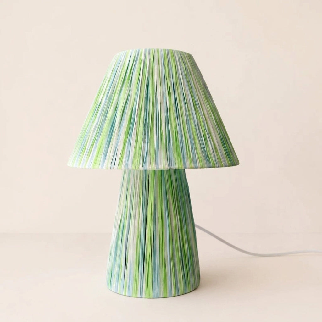 Green Stripe Mushroom Curated Iron & Glass Table – W 29cm x H 38cm  W 11.4 x H 14.9 finish configuration #1 #2 #3