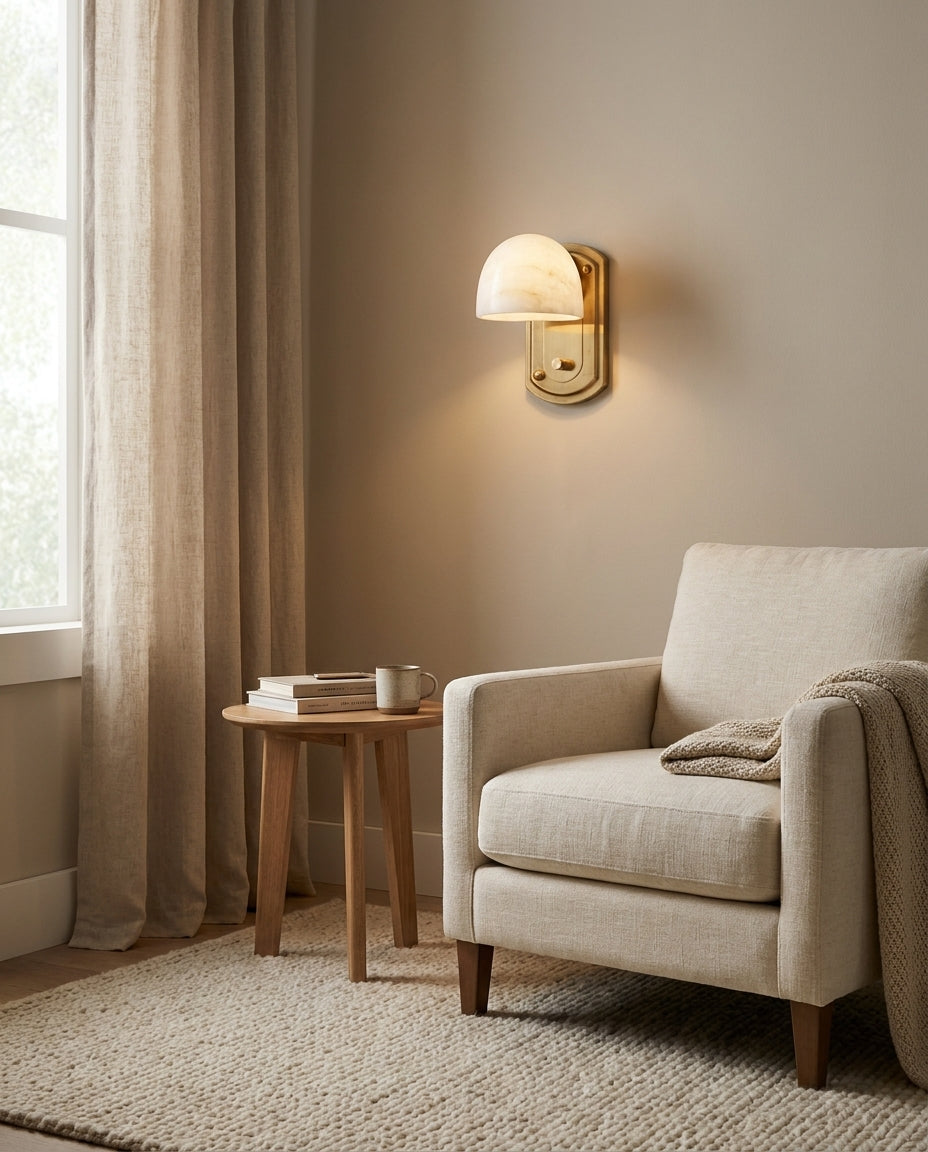 Lorina Alabaster Curated Alabaster Wall Sconce – handcrafted surface texture