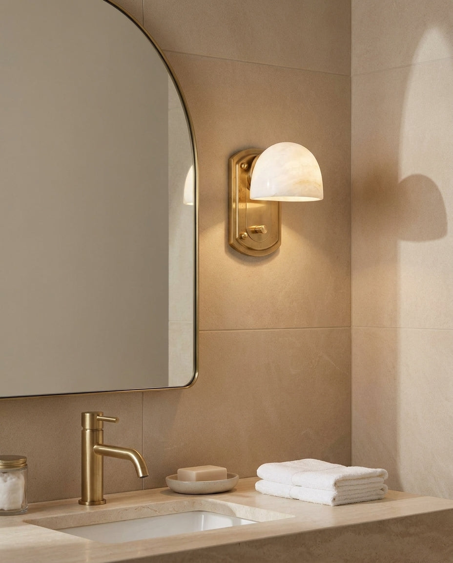 Lorina Alabaster Curated Alabaster Wall Sconce – structural canopy joint detail
