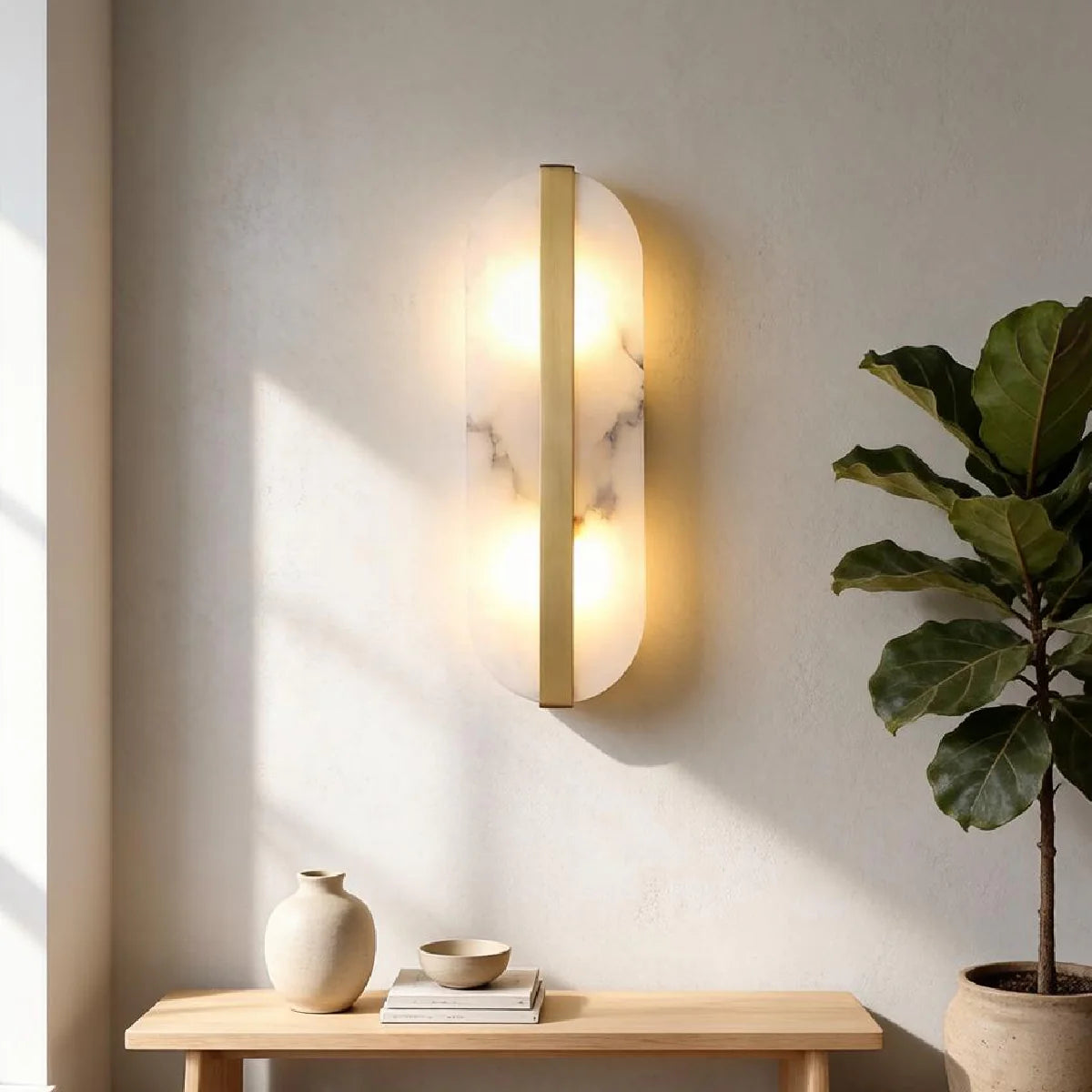 JINSHE Oblong Spanish Grade A Alabaster Wall Lamp Wall Lamp - detail view