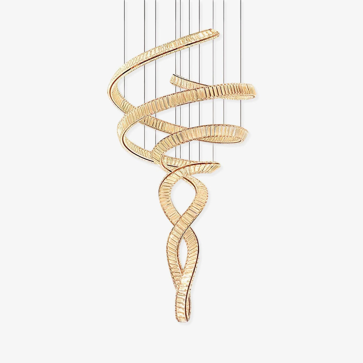 Long Spiral Crystal Chandelier – Handcrafted Architectural Luxury Lighting Fixture