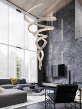 Long Spiral Crystal Chandelier – Ambient Illumination in Luxury Interior Setting View 10
