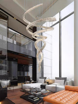 Long Spiral Crystal Chandelier – Ambient Illumination in Luxury Interior Setting View 11