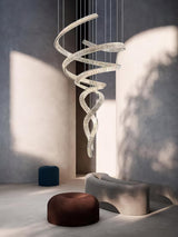 Long Spiral Crystal Chandelier – Ambient Illumination in Luxury Interior Setting View 13