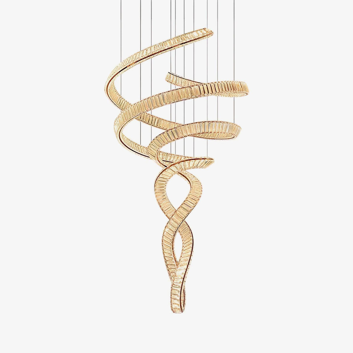Long Spiral Crystal Chandelier – Ambient Illumination in Luxury Interior Setting View 16