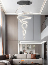 Long Spiral Crystal Chandelier – Ambient Illumination in Luxury Interior Setting View 6