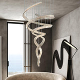 Long Spiral Crystal Chandelier – Ambient Illumination in Luxury Interior Setting View 3
