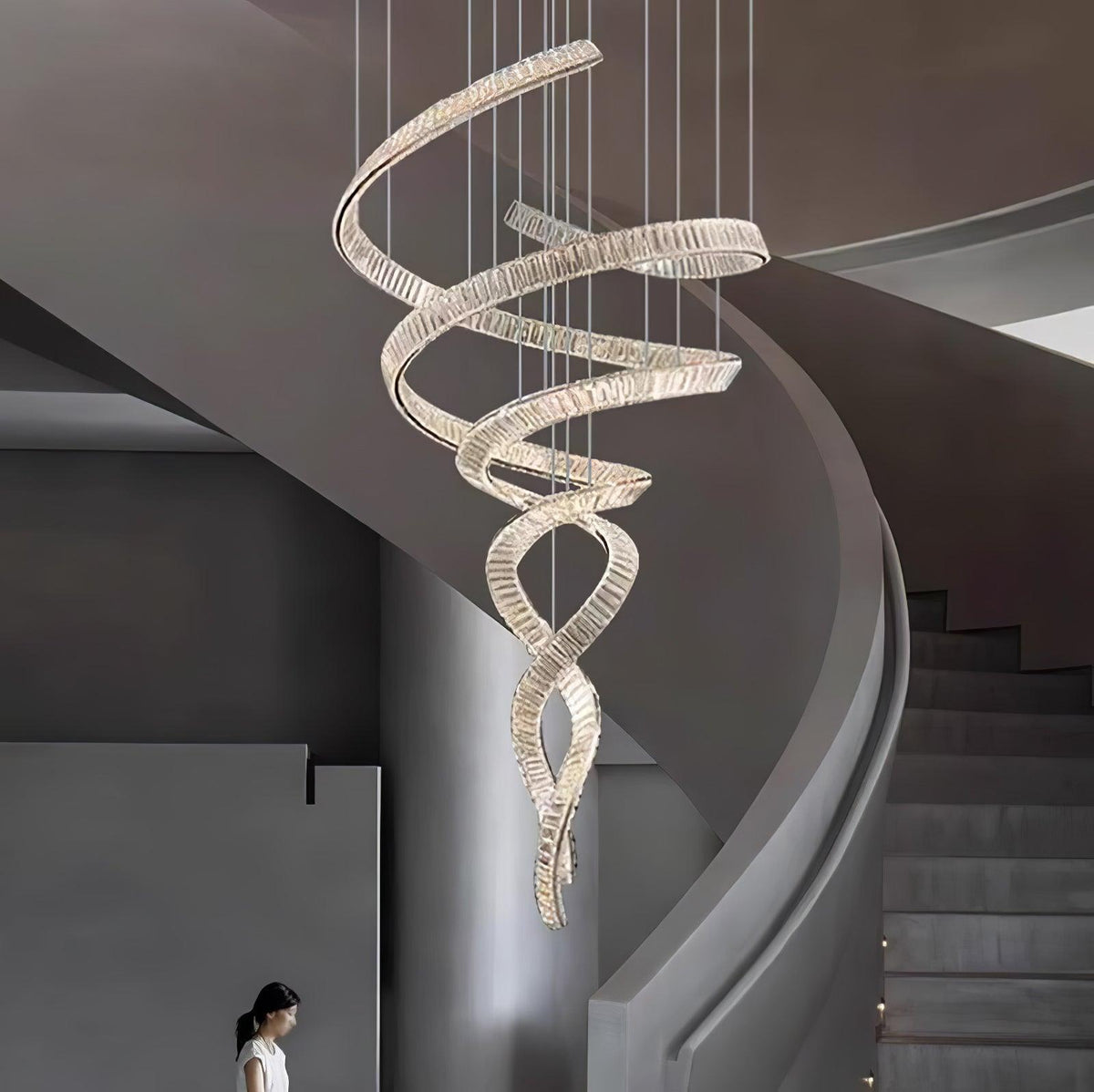 Long Spiral Crystal Chandelier – Handcrafted Material Texture and Detail View
