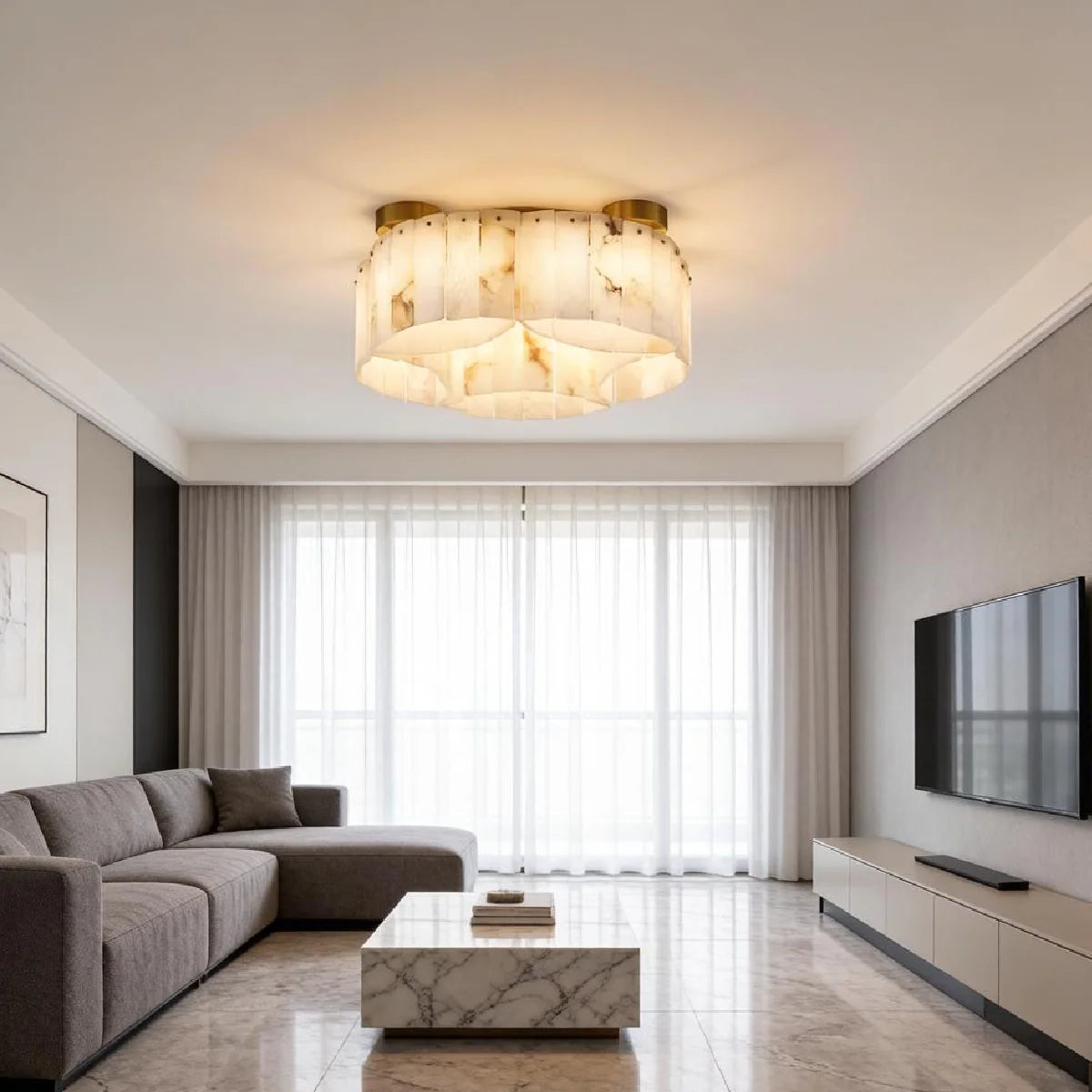 Ceiling Light View 11 | Luxury Marble & Solid Brass Flush Mount Ceiling Light | Minimalist Designer Cloud Ceiling Lamp | JINSHE | JINSHE