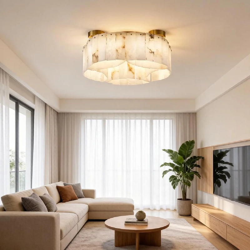 Ceiling Light View 4 | Luxury Marble & Solid Brass Flush Mount Ceiling Light | Minimalist Designer Cloud Ceiling Lamp | JINSHE | JINSHE
