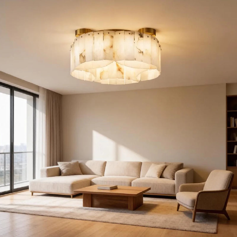 Ceiling Light View 5 | Luxury Marble & Solid Brass Flush Mount Ceiling Light | Minimalist Designer Cloud Ceiling Lamp | JINSHE | JINSHE