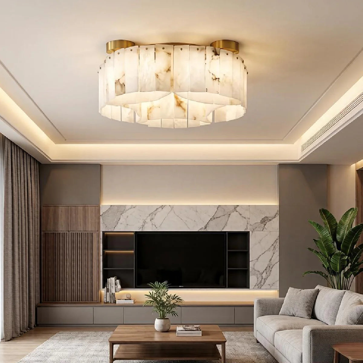 Ceiling Light View 6 | Luxury Marble & Solid Brass Flush Mount Ceiling Light | Minimalist Designer Cloud Ceiling Lamp | JINSHE | JINSHE