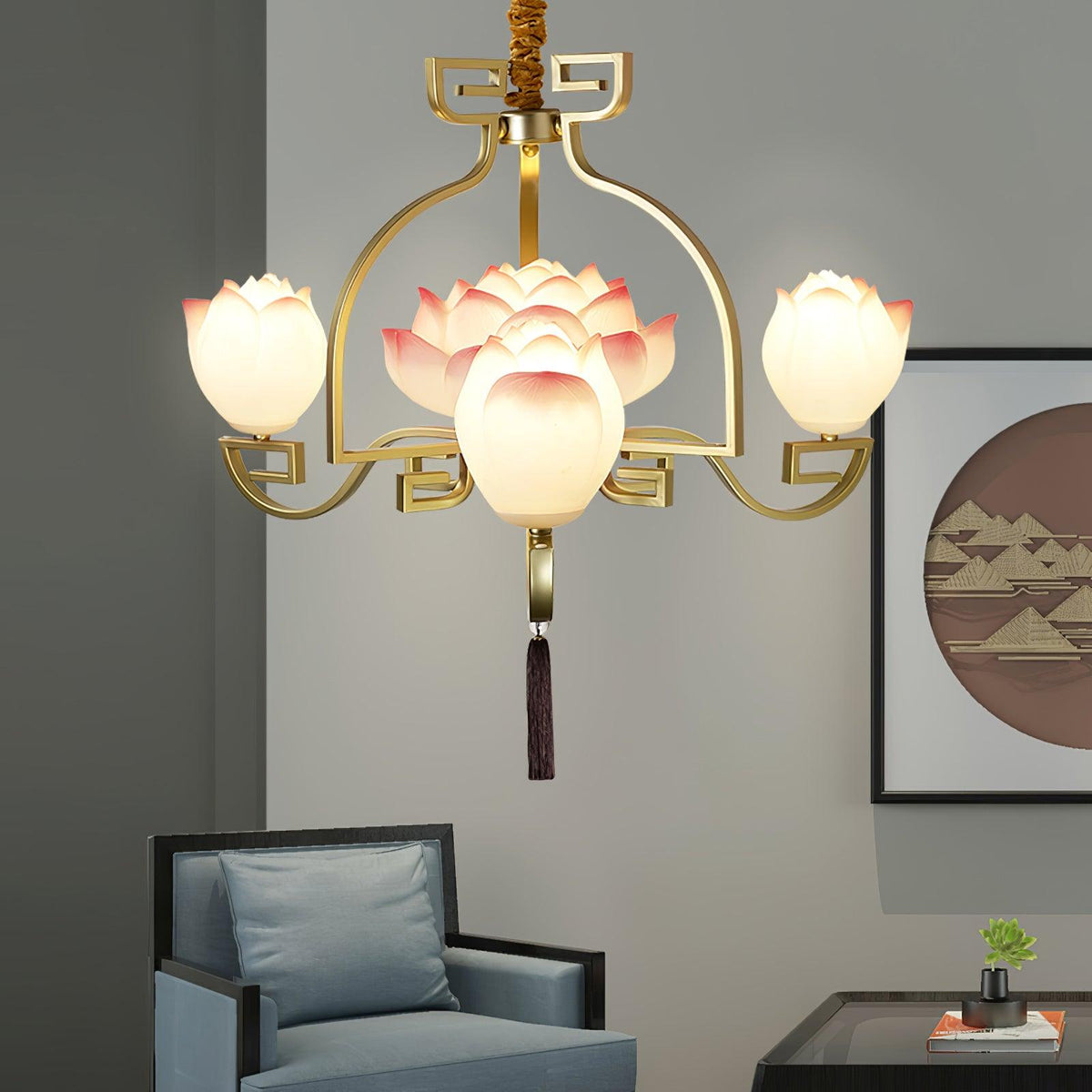 Lotus Bloom Chandelier – Handcrafted Material Texture and Detail View