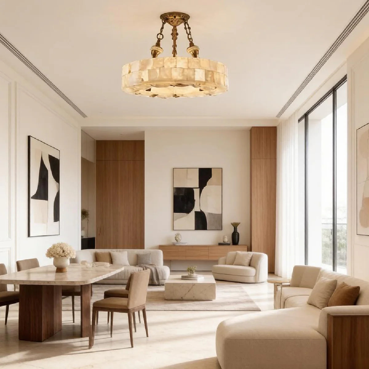 Ceiling Light View 3 | French Minimalist Marble & Antique Brass Flush Mount Ceiling Light | Luxury Designer Ceiling Lamp | JINSHE Lucas | JINSHE