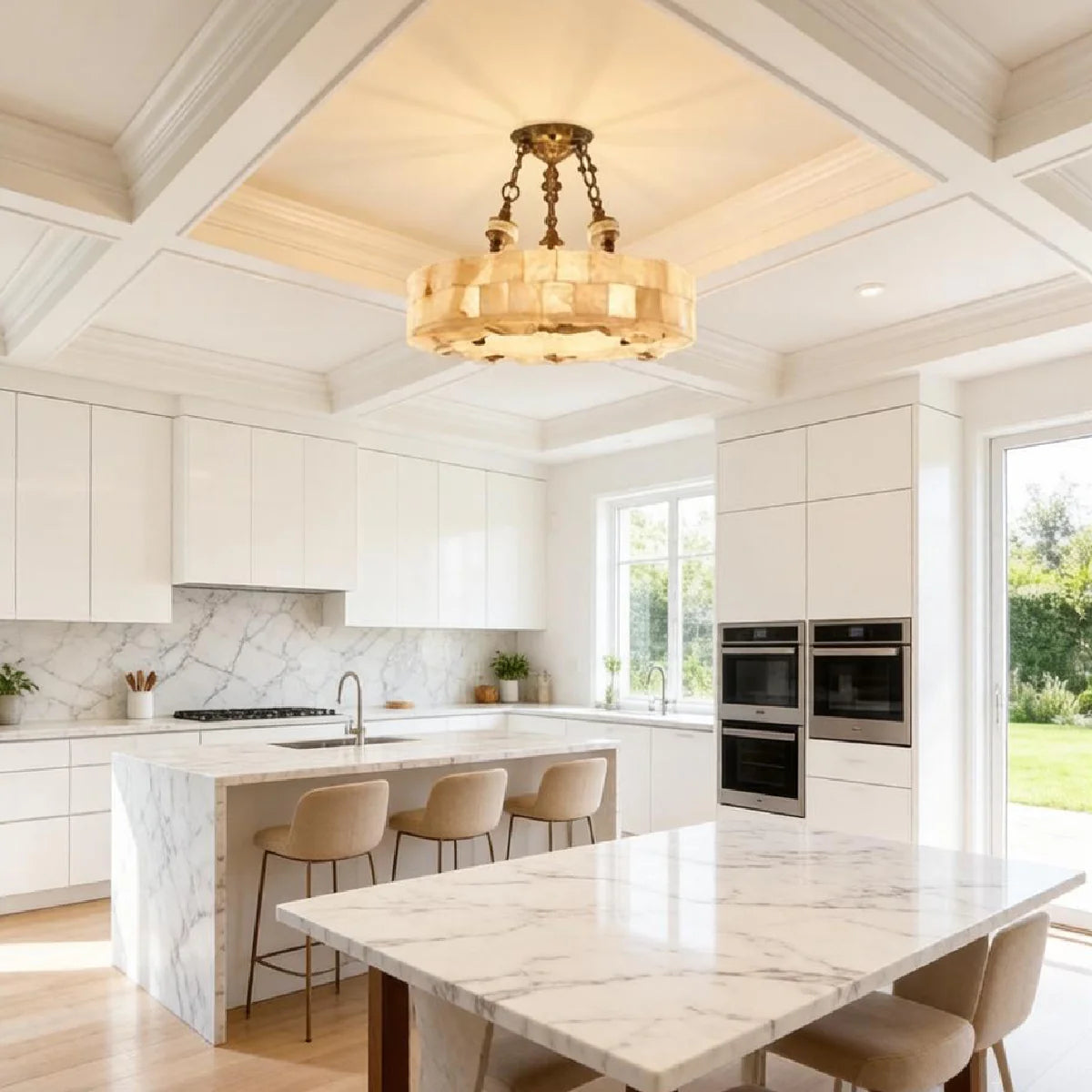 Ceiling Light View 7 | French Minimalist Marble & Antique Brass Flush Mount Ceiling Light | Luxury Designer Ceiling Lamp | JINSHE Lucas | JINSHE