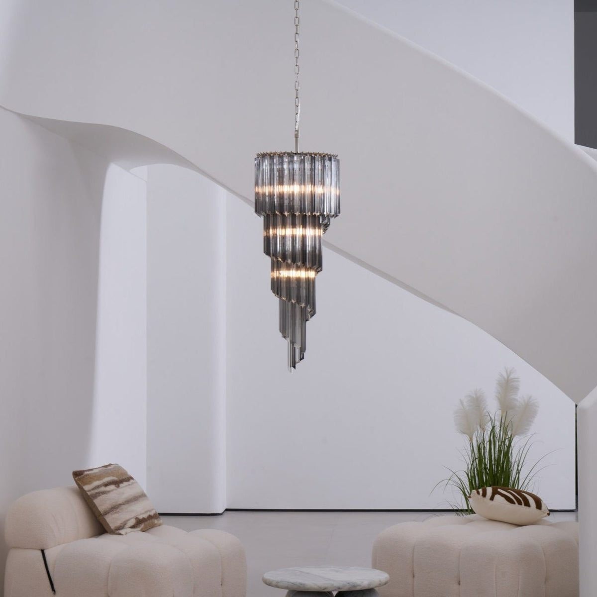 Lucente Noir Spiral Curated Mouth-Blown Frosted – full fixture elevation view