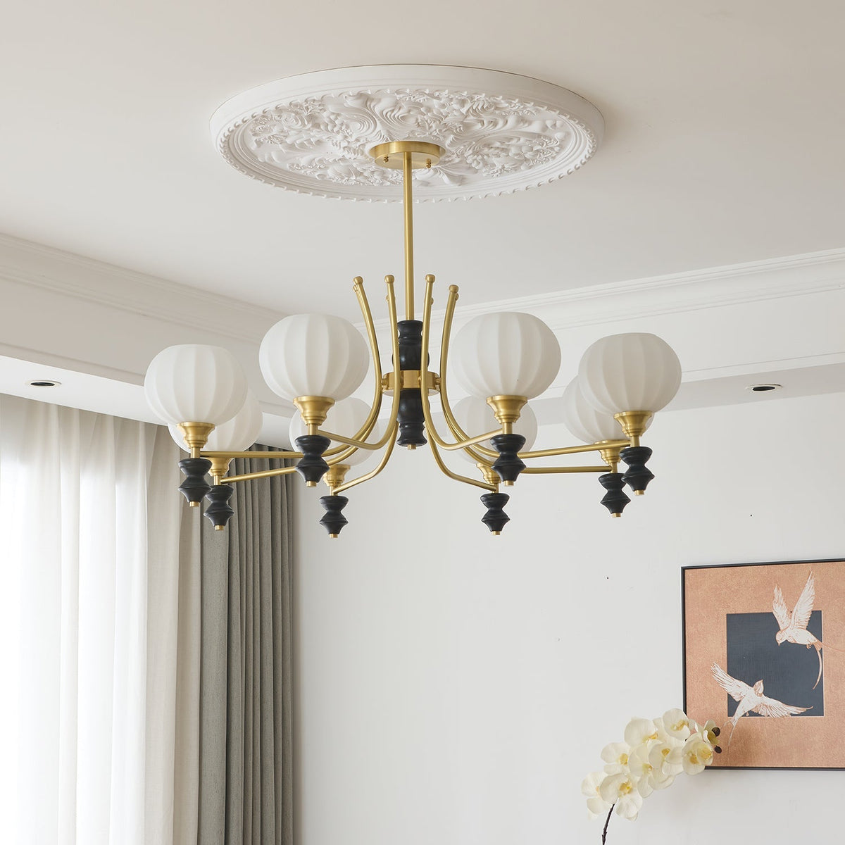 Lucerna Royale Curated Mouth-Blown Frosted Glass warm illuminated room view