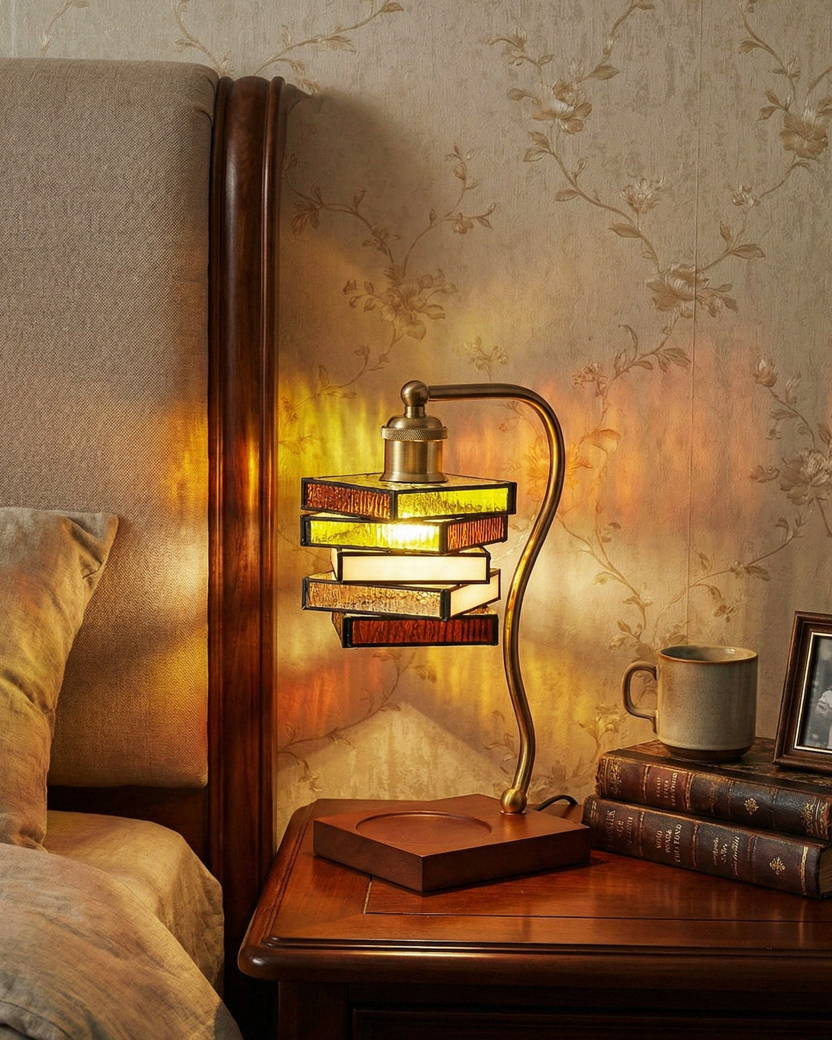 Lucerra Curated Amber Art Glass Table Lamp warm illuminated room view