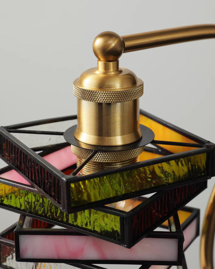 Lucerra Curated Amber Art Glass Table Lamp – structural canopy joint detail