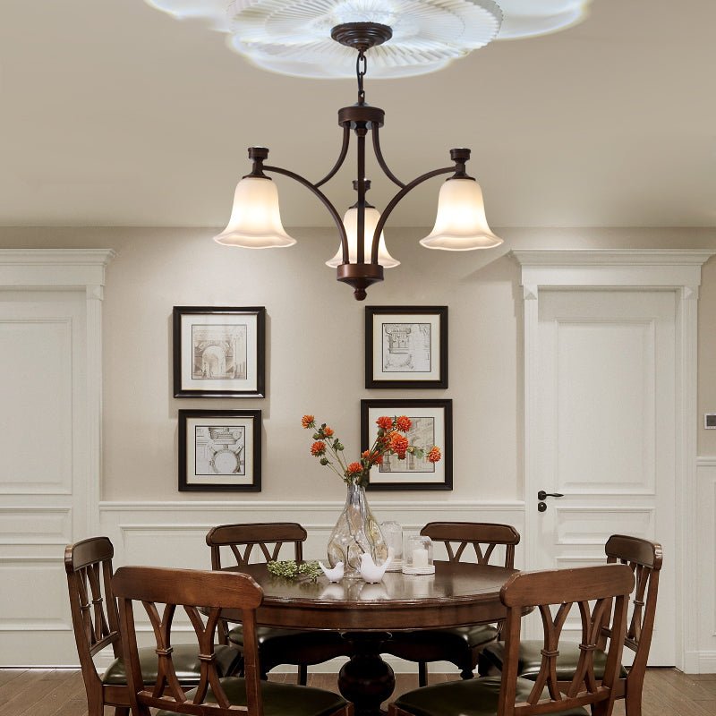 Lucian Bell Curated Mouth-Blown Frosted Glass Ch – full fixture elevation view