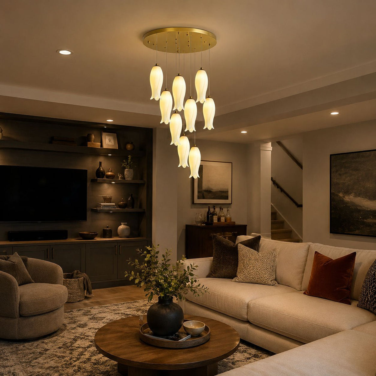 Luma Flora Stairs Chandelier – Ambient Illumination in Luxury Interior Setting View 8