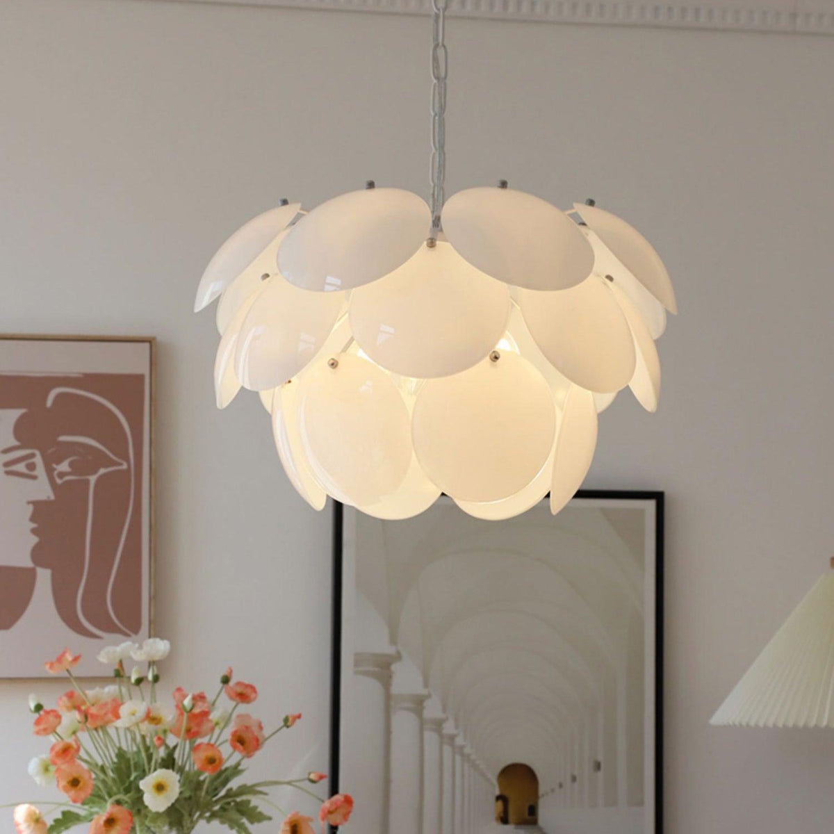 Luminous Petal Glass Chandelier – Ambient Illumination in Luxury Interior Setting View 3