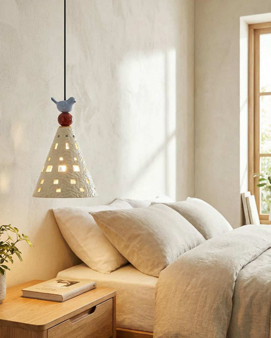 Lumo Pony Curated Hand-Thrown Ceramic Pendant Li – illuminated warm ambiance setting