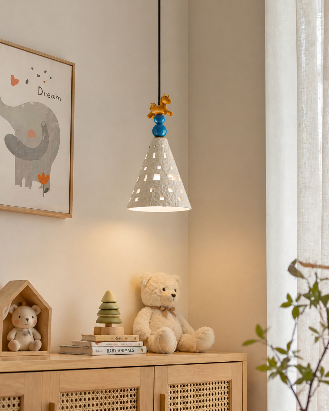 Lumo Pony Curated Hand-Thrown Ceramic Pendant Li – macro detail view
