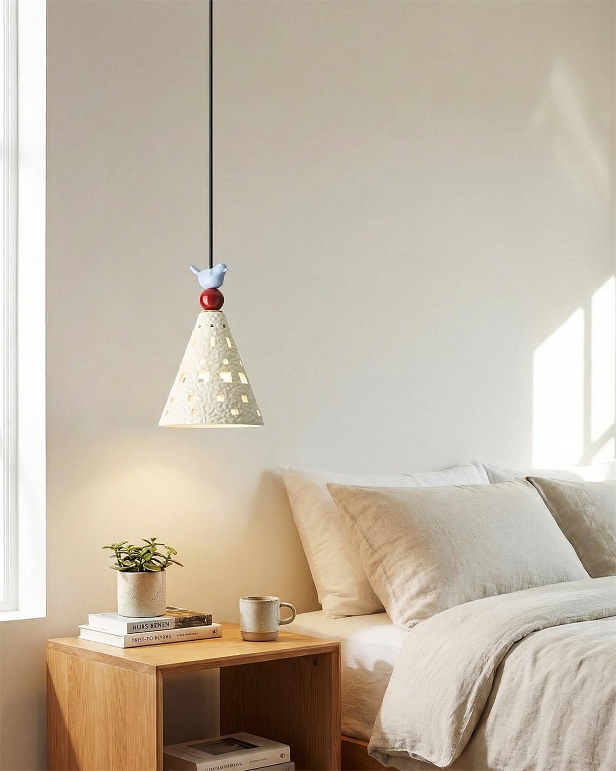 Lumo Pony Curated Hand-Thrown Ceramic Pendant Li warm illuminated room view