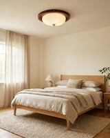 Lunaro Hand-Blown Frosted Flush Mount warm illuminated room view