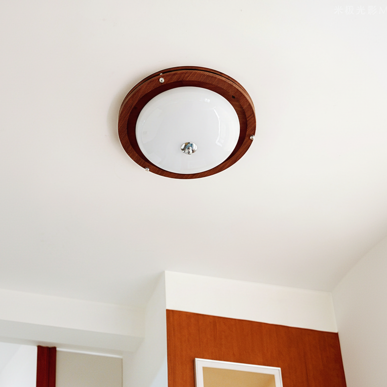 Lunaro Hand-Blown Frosted Flush Mount – unlit natural material contrast