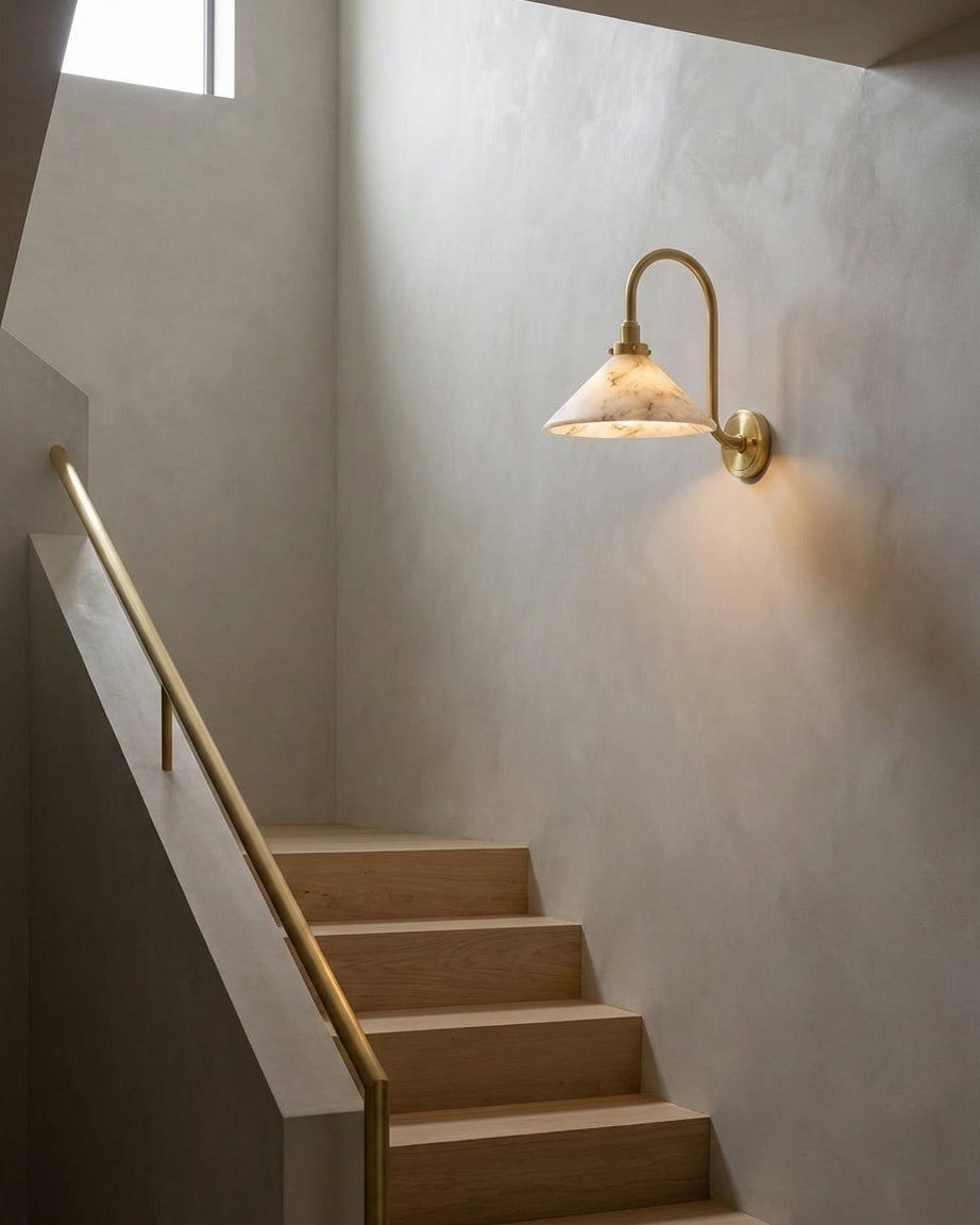 Lunelle Alabaster Curated Alabaster Wall Sconce – handcrafted surface texture