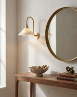 Lunelle Alabaster Curated Alabaster Wall Sconce warm illuminated room view