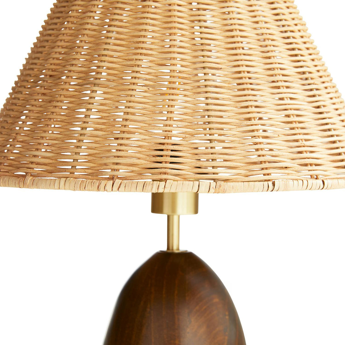 Lunora Curated Woven Rattan Table Lamp – structural canopy joint detail