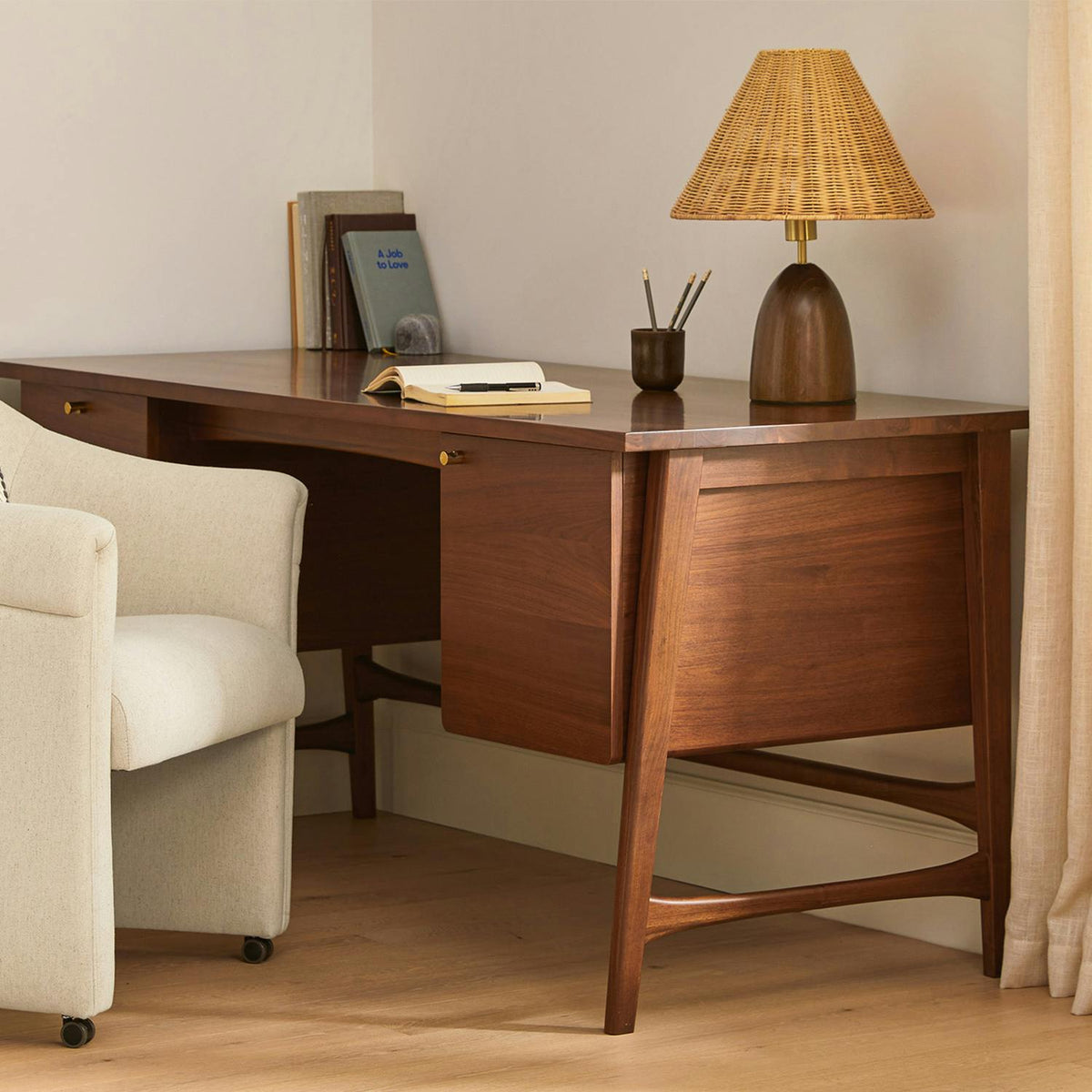 Woven Rattan craftsmanship detail on Lunora Curated Woven Rattan Table Lamp