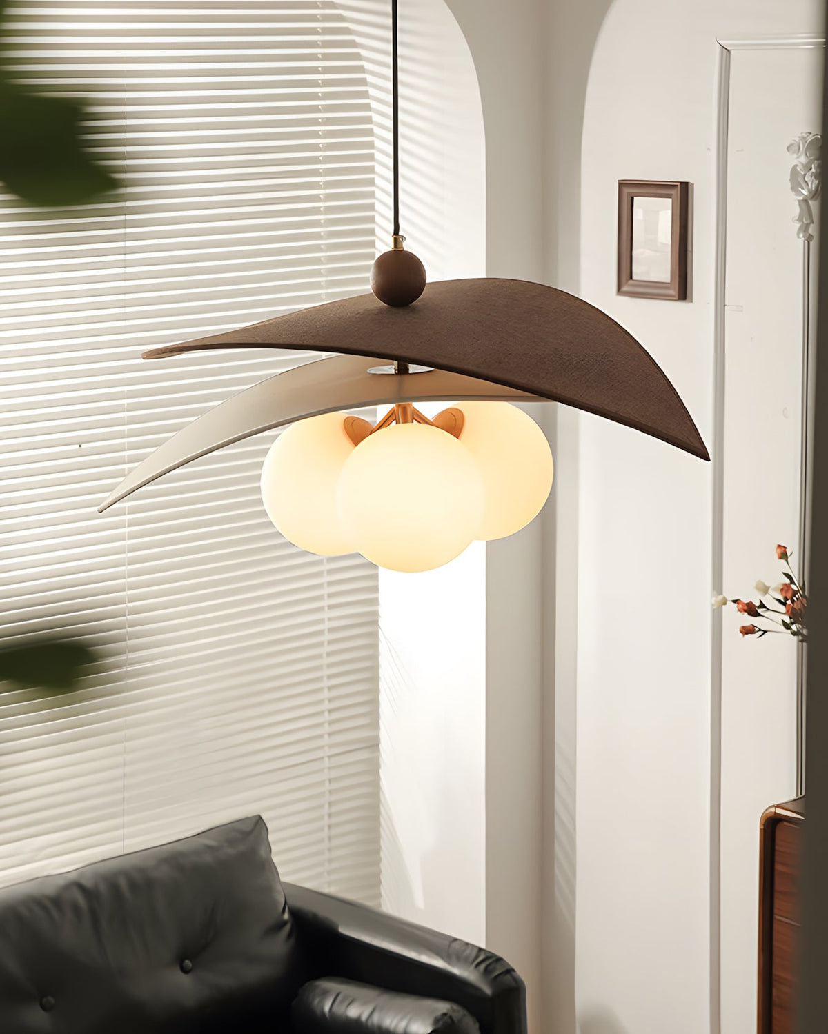 Lunova Curated Mouth-Blown Frosted Glass Pendant – structural canopy joint detail