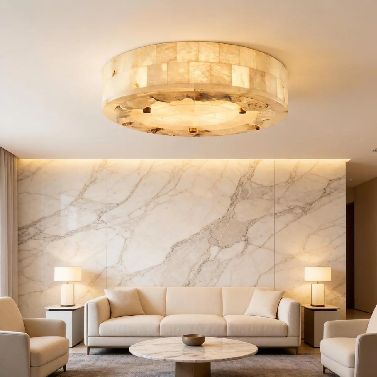 Ceiling Light View 11 | Marble & Solid Brass Flush Mount Ceiling Light | Modern Luxury for Bedroom, Living Room & Dining Room | JINSHE | JINSHE