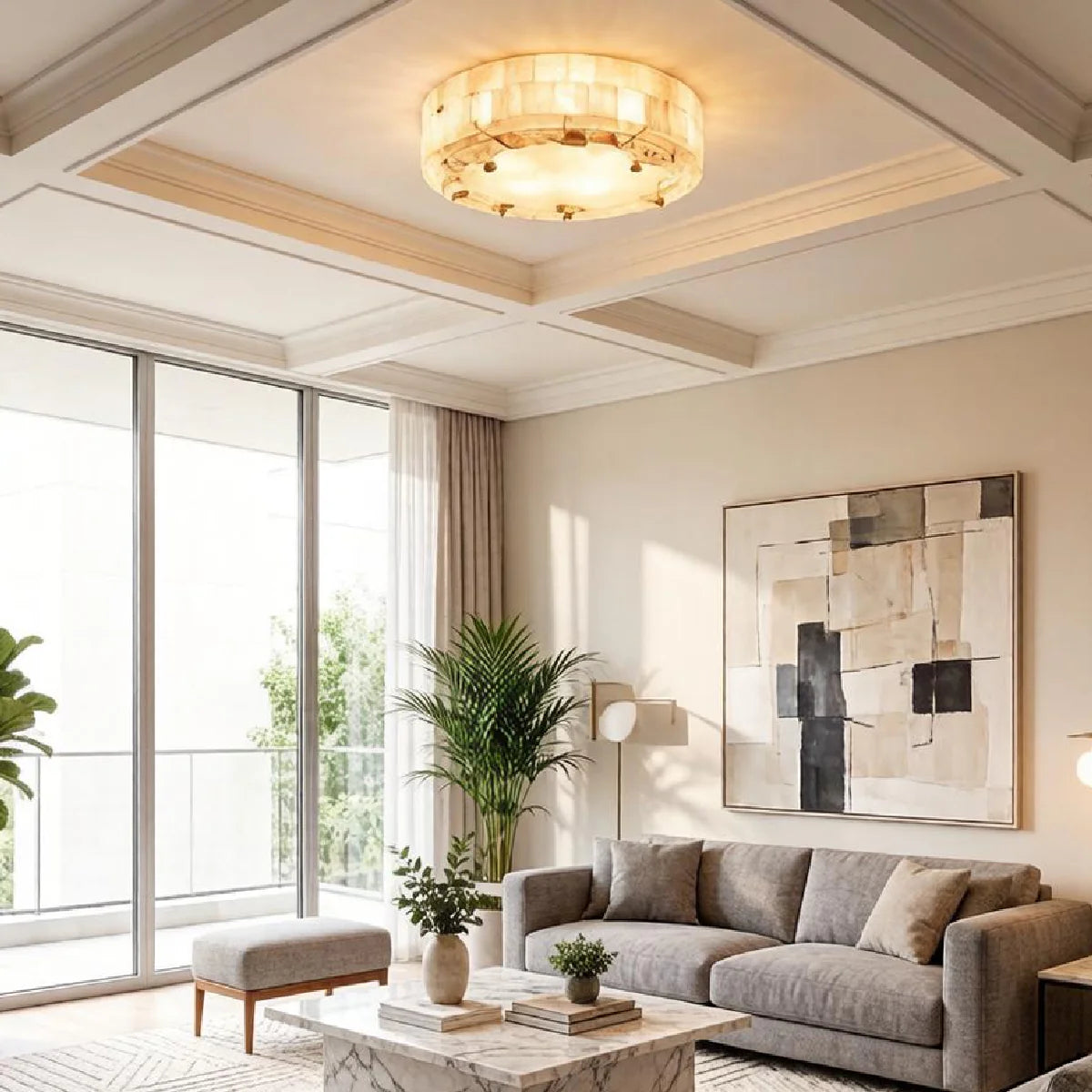 Ceiling Light View 13 | Marble & Solid Brass Flush Mount Ceiling Light | Modern Luxury for Bedroom, Living Room & Dining Room | JINSHE | JINSHE