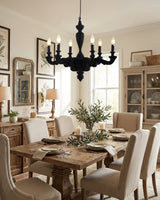 Lvoria Curated Iron & Glass Chandelier – illuminated warm ambiance setting