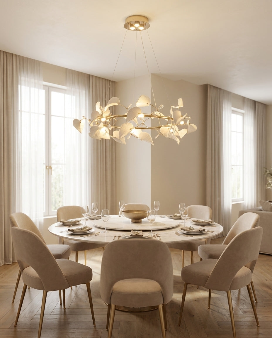 Lysoria Curated K9 Bohemian Crystal Chandelier – unlit natural material contrast