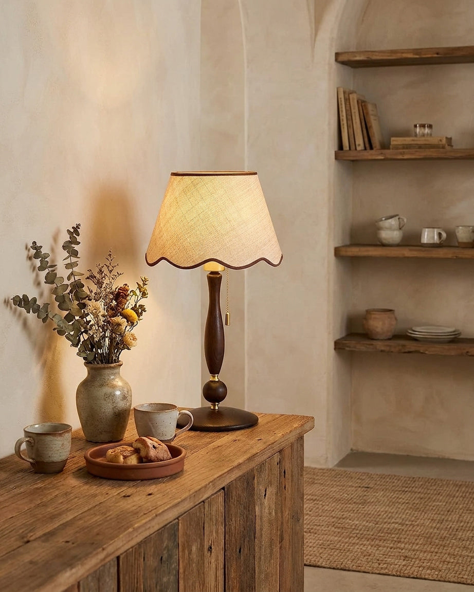 Madera Scallop Curated Solid Brass Table Lamp – spatial dining room perspective