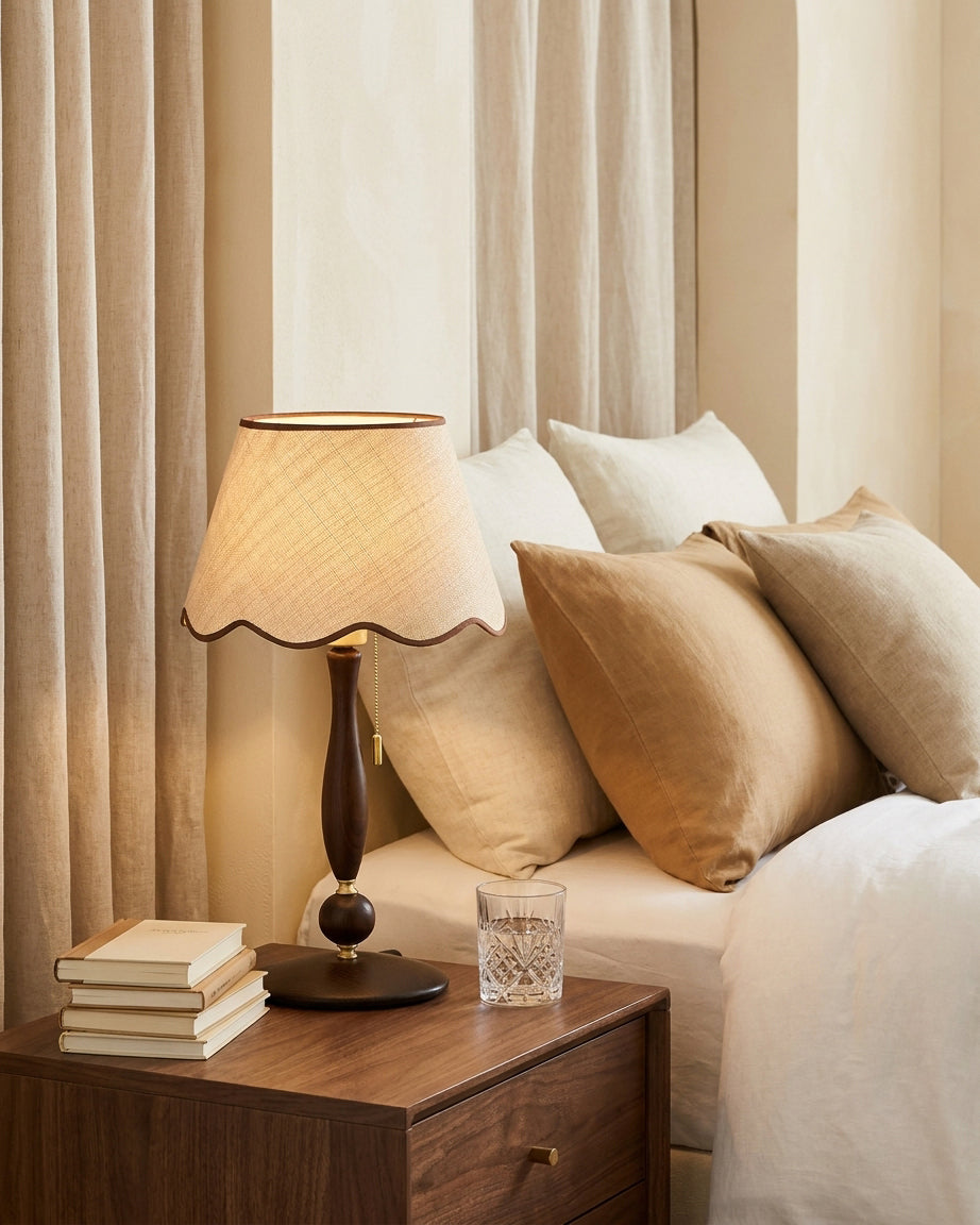 Madera Scallop Curated Solid Brass Table Lamp – illuminated warm ambiance setting