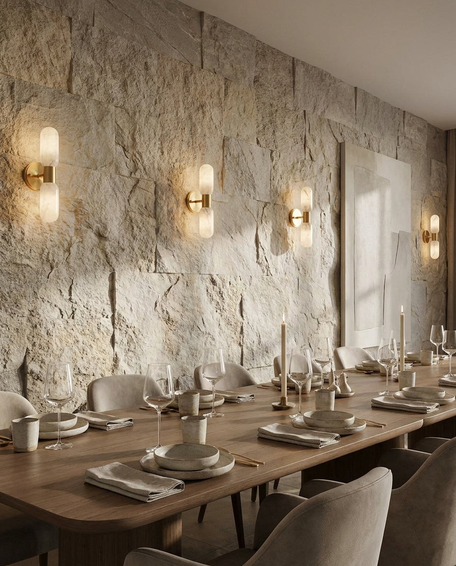Mallory Alabaster Curated Alabaster Wall Sconce – unlit natural material contrast