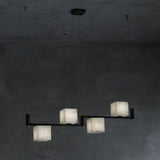 Alabaster Square Box Curated Alabaster Chandelie – illuminated warm ambiance setting #1