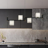 Alabaster Square Box Curated Alabaster Chandelie – illuminated warm ambiance setting