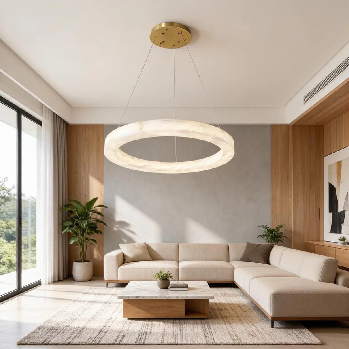 Spanish Alabaster Pendant Light View 2 | Natural Spanish Alabaster Marika Pendant Light | Modern Luxury Lighting | JINSHE | JINSHE