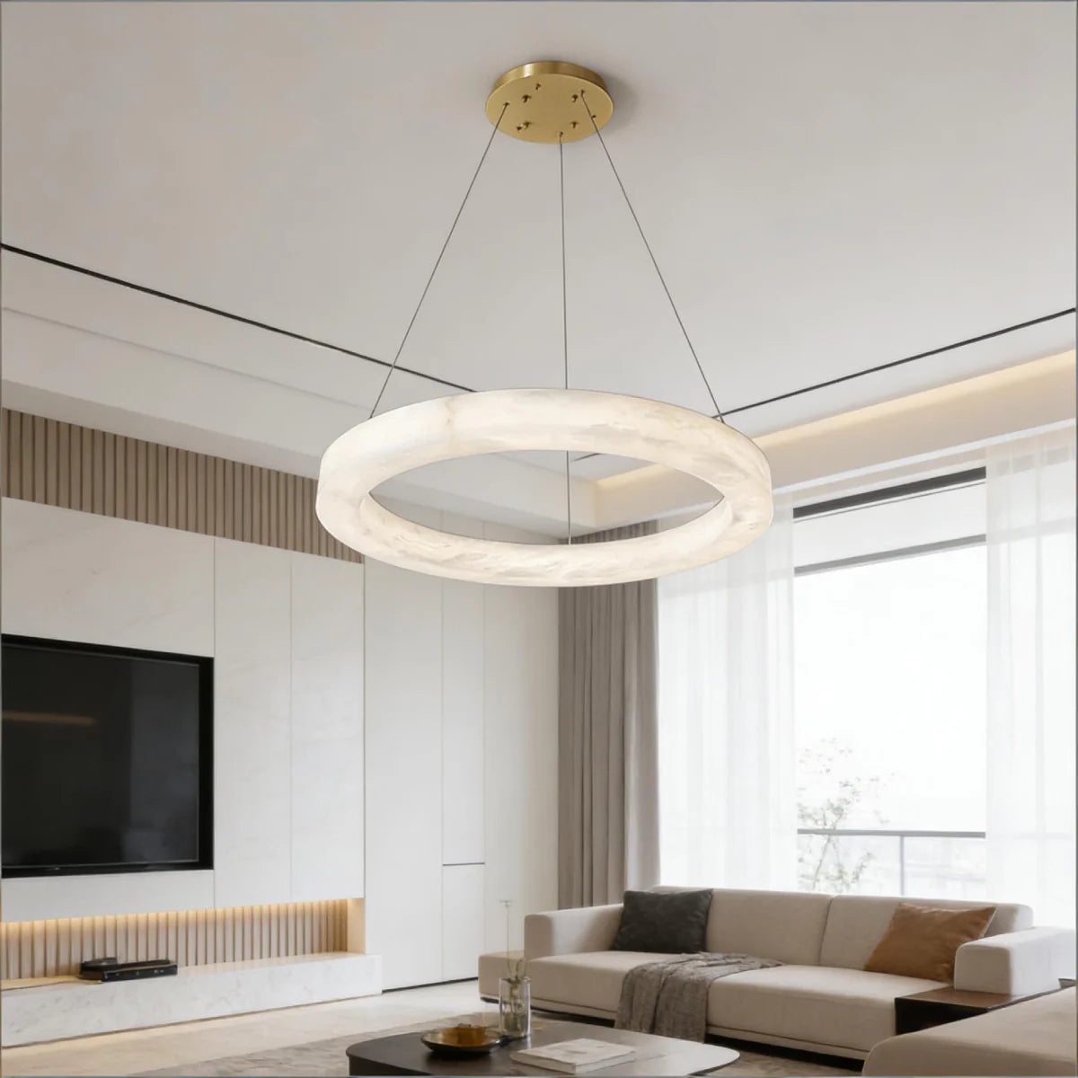 Spanish Alabaster Pendant Light View 3 | Natural Spanish Alabaster Marika Pendant Light | Modern Luxury Lighting | JINSHE | JINSHE